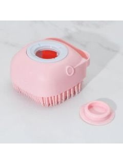 Массажная силиконовая щетка для душа с резервуаром розовая, фото 